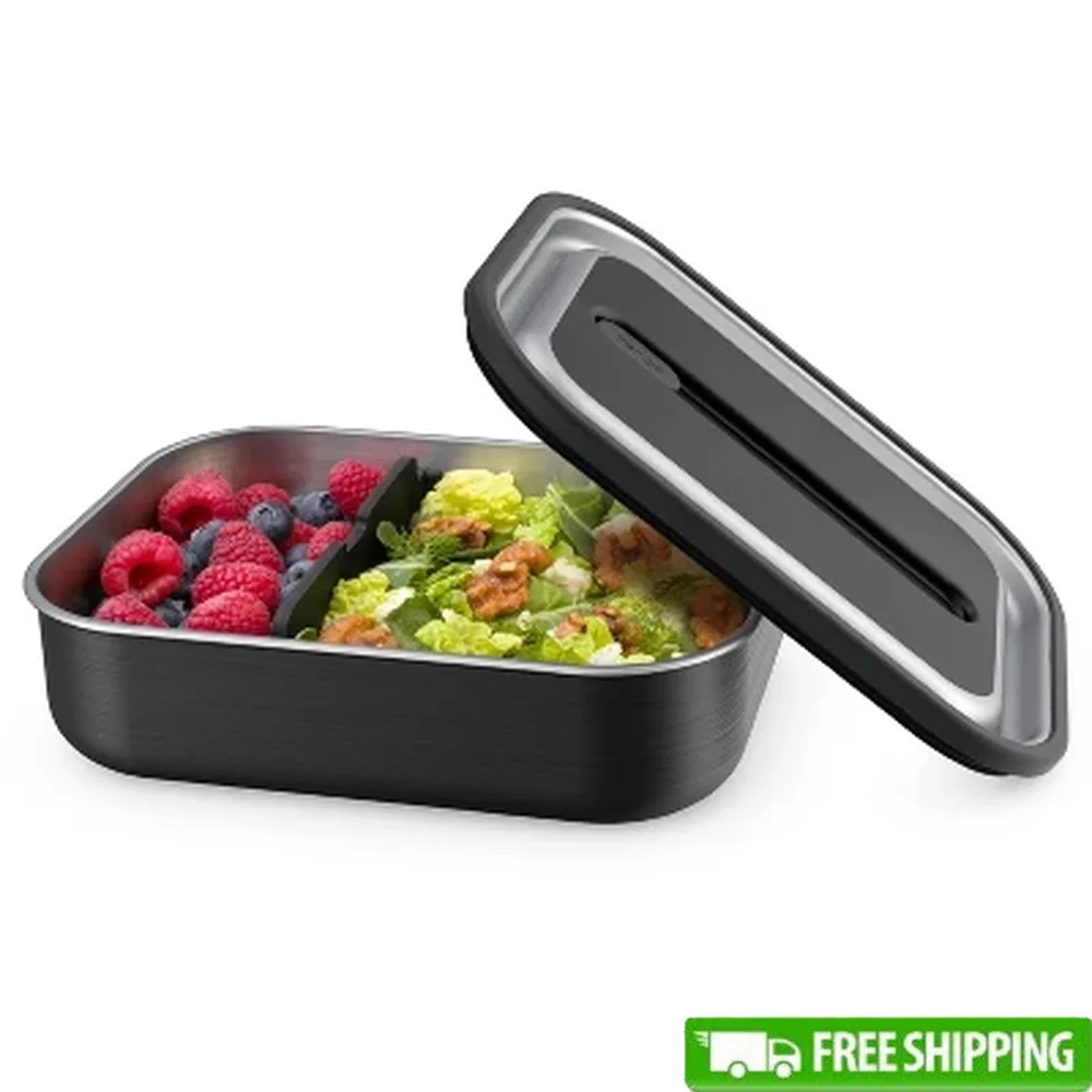 

Leakproof Stainless Steel Bento Box Microwave Oven Safe Airtight Lid Stackable Customizable Dividers 5 Cup Capacity Durable Food