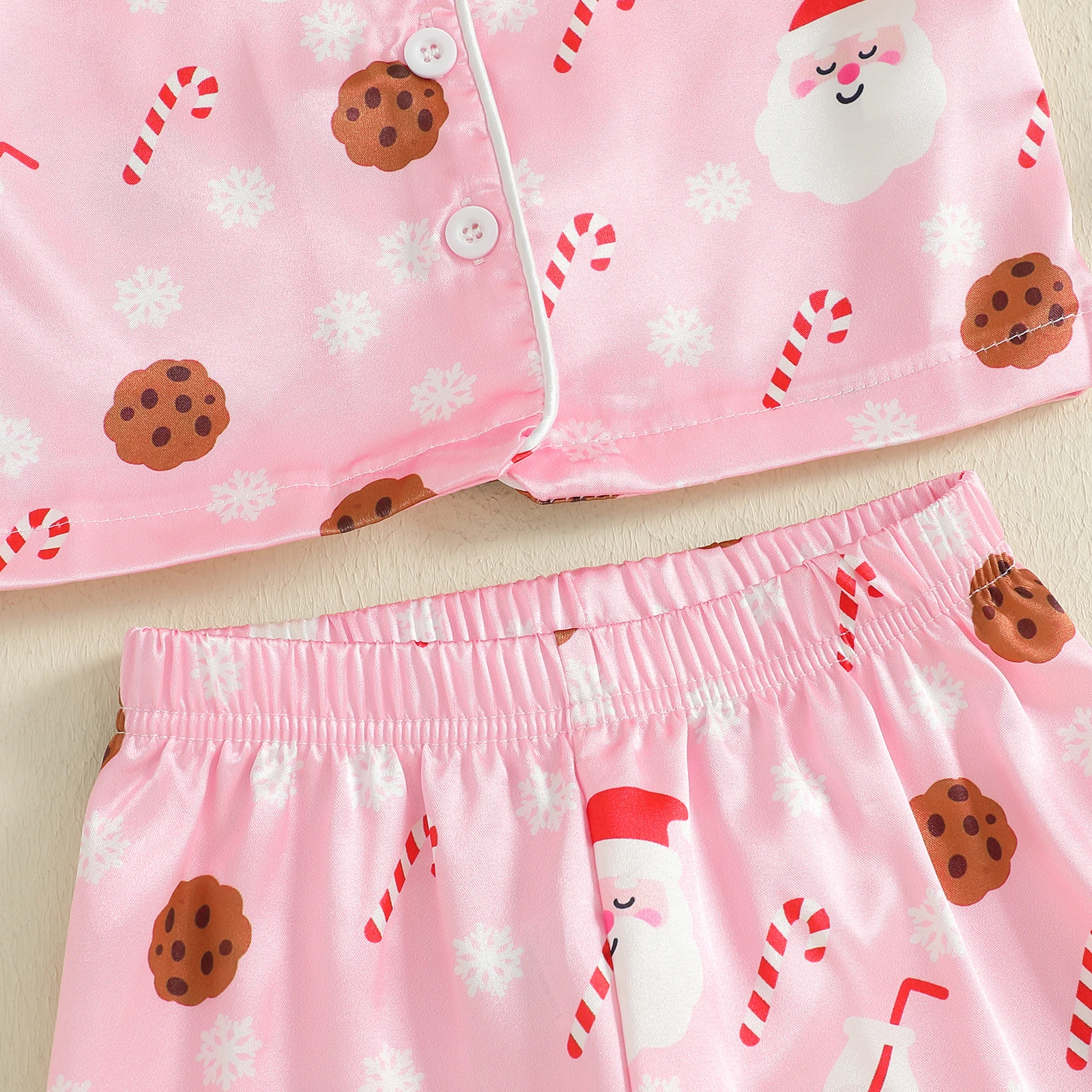 Kerstpyjama voor peutermeisjes Kerstman Melkprint Revers Lange mouw Button-down tops met broek Satijn Twee stukken nachtkleding