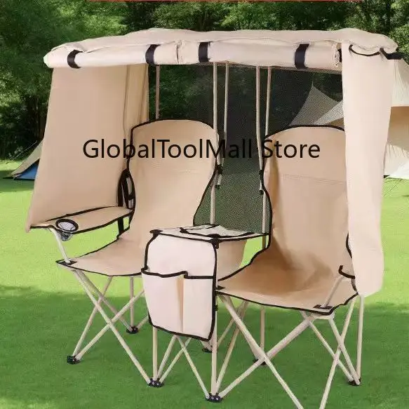 Outdoor Comfortable One-Piece Sunshade Double Chair Canopy Portable Foldable UV-Resistant Waterproof Camping Iron Frame Park