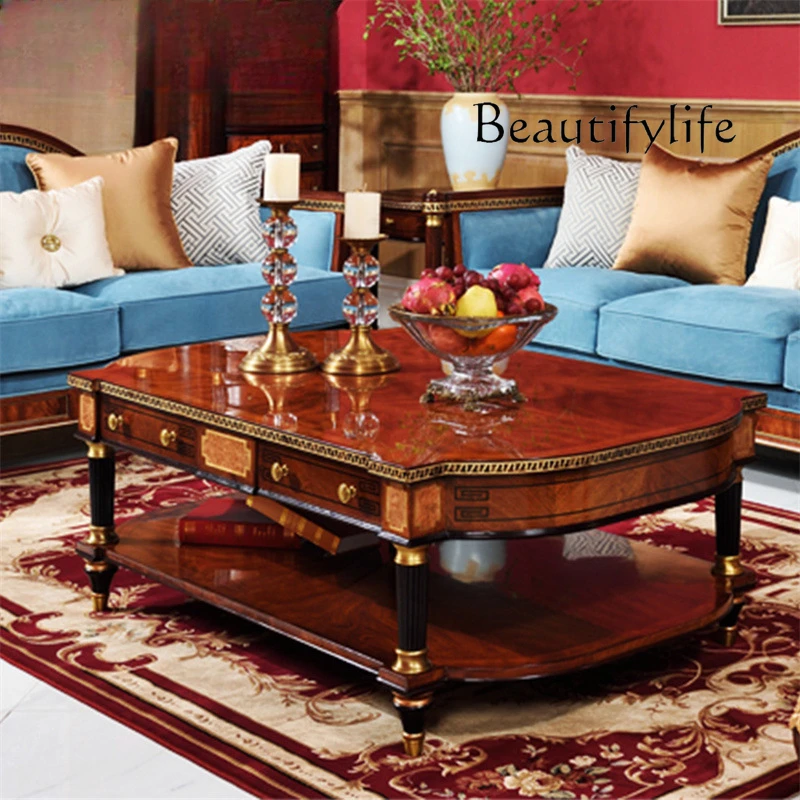 Luxury English living room furniture, high-end solid wood coffee table, rectangular coffee table