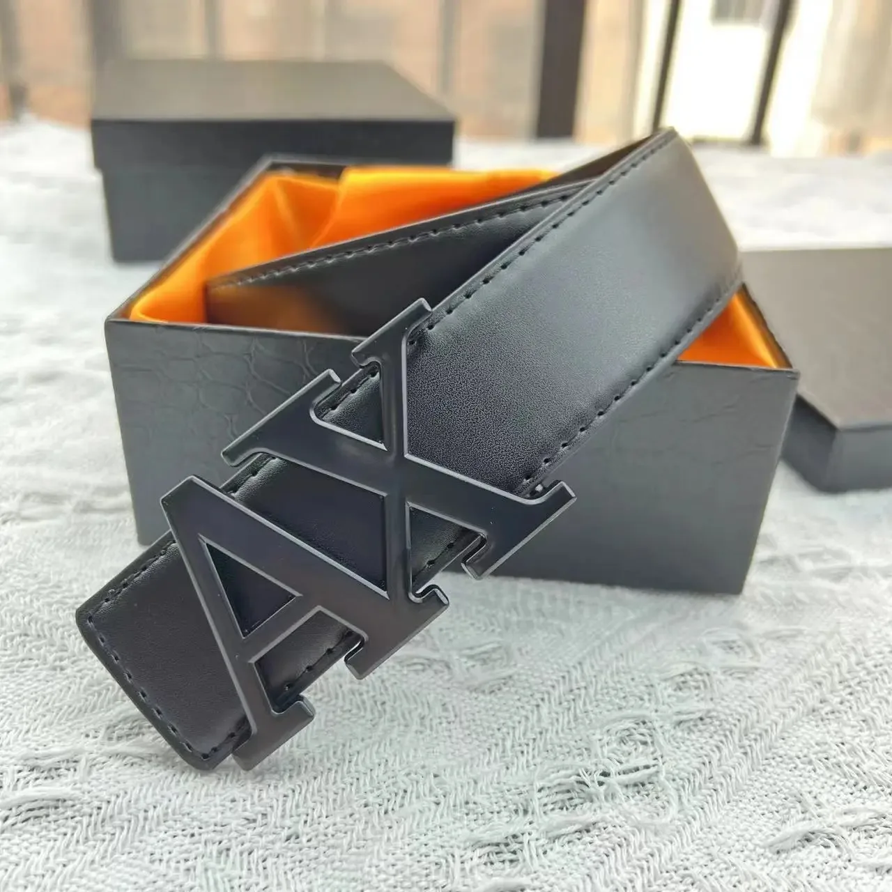 حزام رجالي مصمم 2025 - إبزيم حرف AX، عرض 3.8 سم، نمط ليتشي، نسج عادي، أزياء راقية، حزام خصر من الجلد الفاخر #2