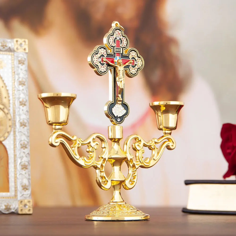 Orthodox Cross Menorah, Jesus Menorah, Zinc Plated Menorah, Church Supplies, Religious Gifts
