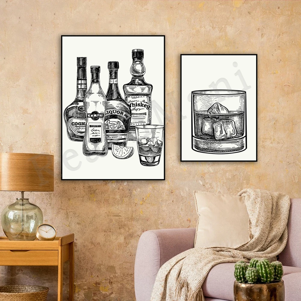 Whiskey Posters, Bottle Prints, Bar Cart Art, Eclectic Wall Art, Bar Cart Prints Decorating Bar Kitchen Posters