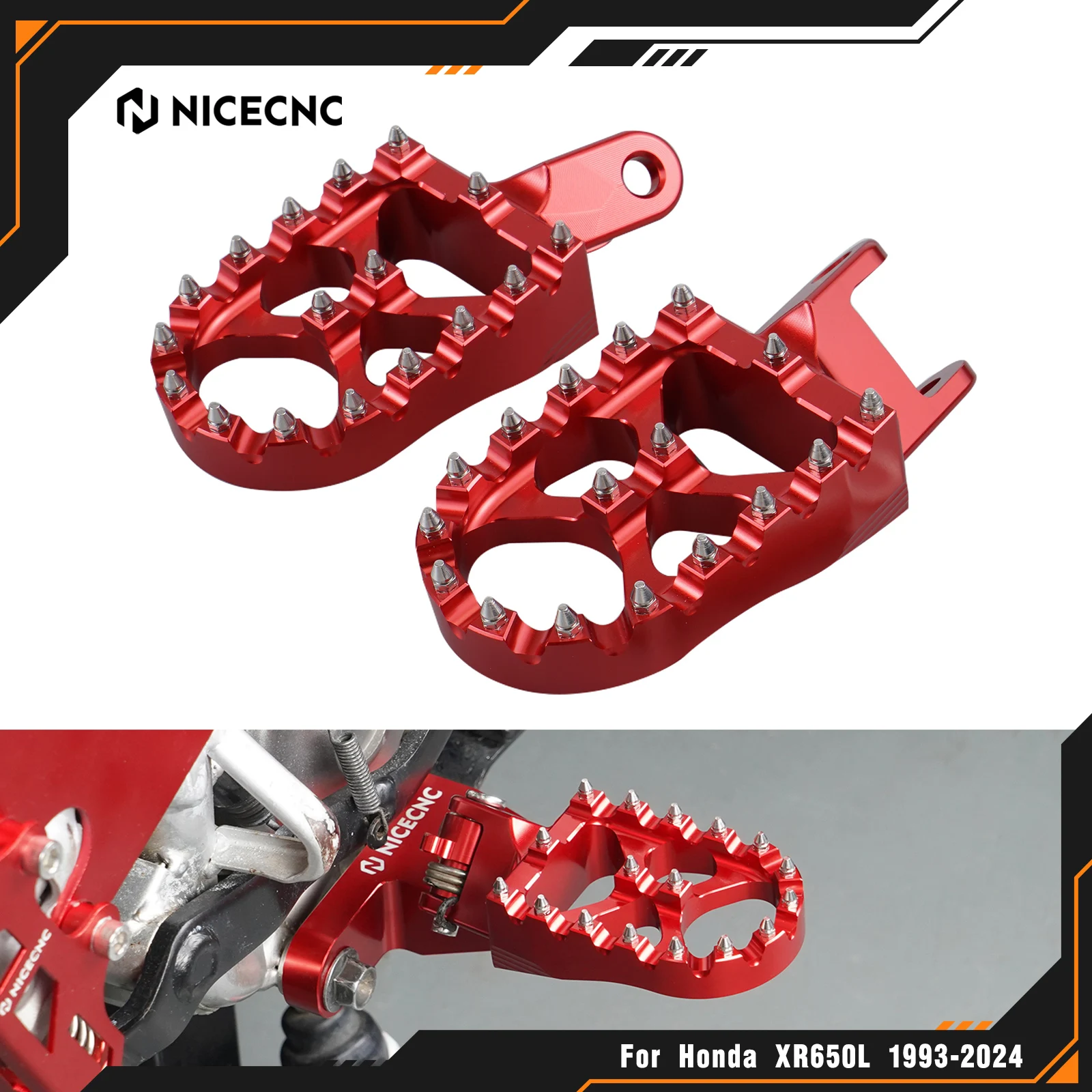 

NICECNC For Honda XR 650L 1993-2024 XR650R 2000-2007 XR600R 1988-2000 XR250R XR400R 1996-2004 CR85R Expert Foot Pegs Footpegs