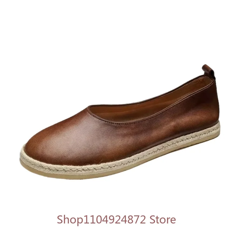 

British Style Slip on Genuine Leather Casual Shoes Men's Loafers Breathable Handmade Vintage Outdoor Fisherman Shoes Man