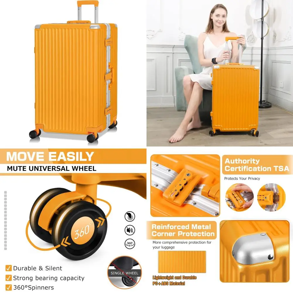 

Aluminum Frame Hard Shell TSA Lock Luggage Suitcase 28 Inch Orange Travel Security Enhanced