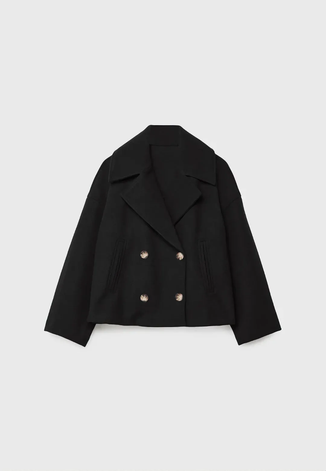 Women Wool Coats Elegant Short Coat Double Breasted Long Sleeve