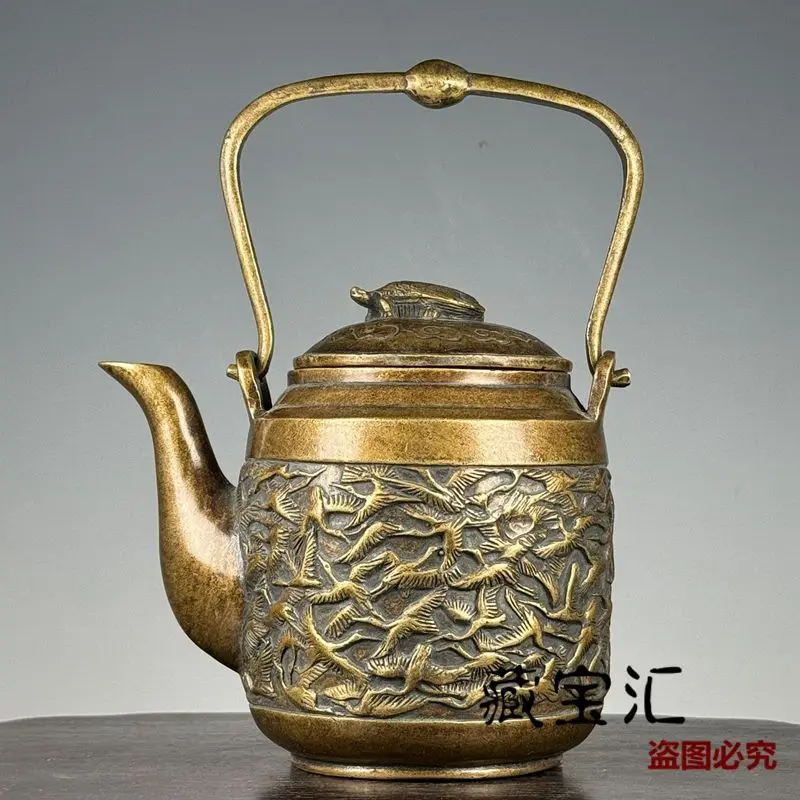 Retro Turtle and thousand cranes painting Teapot Ornament Decoration Tea Pet Figurines Desk Decor Accessories