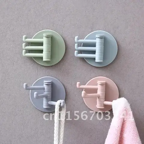 Bathroom Hook Multifunctional Without Traceless Perforation Hanger Rotating Hook Powerful 3 Branch Rotating Hook Kitchen Storage