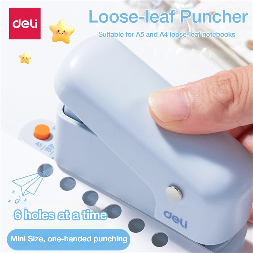Deli Mini 6 Hole Paper Punch, 10 Sheet Paper Capacity，5.5mm Hole Diameter，For A4 A5 B5 Notebook Scrapbook Diary Planner