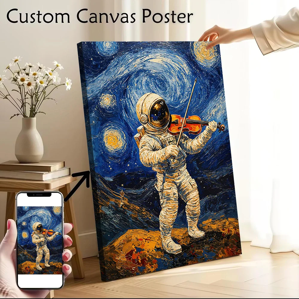 Starry Night Astronaut Violin Van Gogh Printed Canvas Poster Personalized High Quality Wall Art Paintings for Wand Deko Bedroom