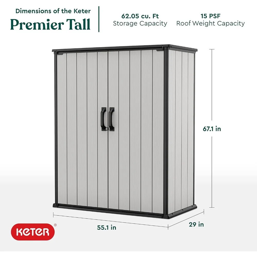 Premier Tall 4.6 x 5.6 ft. Resin Outdoor Storage Shed with Shelving Brackets for Patio Furniture, Pool Accessories, and Bikes,