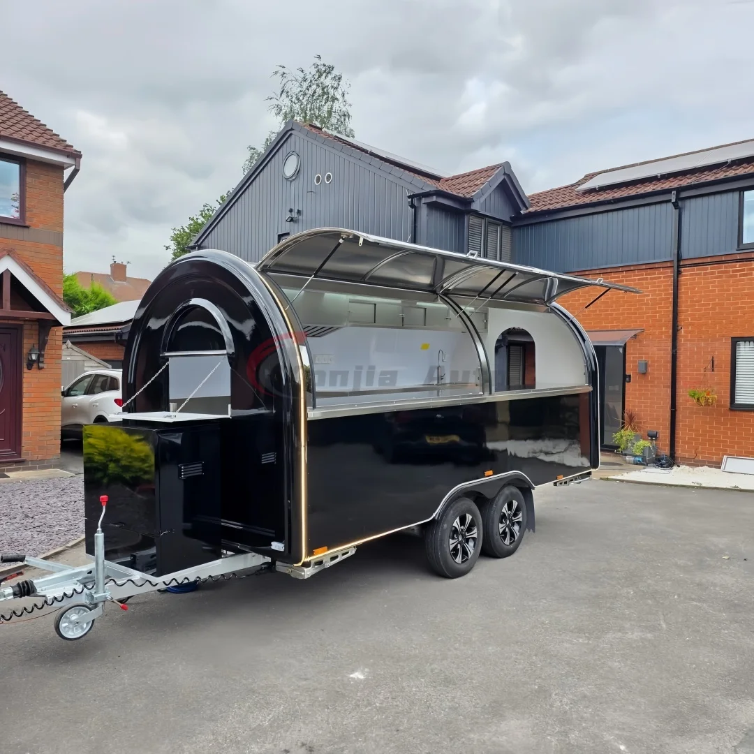 Custom 10ft Black Fiberglass USA Standard Mobile Pizza Hot Dog Trailer with Deep Fryer Snack Food Carrito Comida