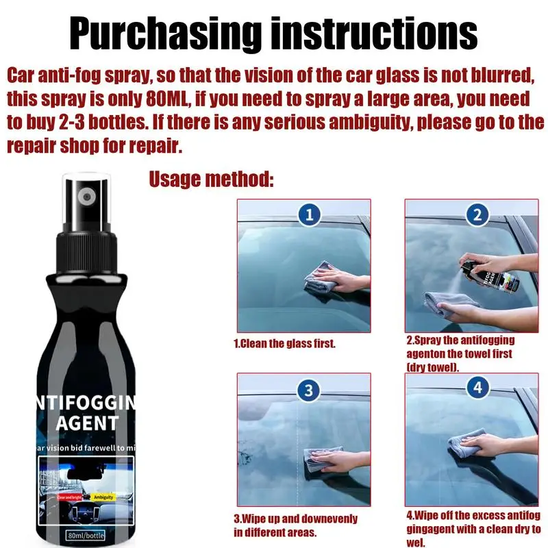 Car Windshield Anti Fog Spray, Intensive Fog Free Agent, Proteção para pára-brisas, Anti Mist Mirrors, All Cars Glasses Visors