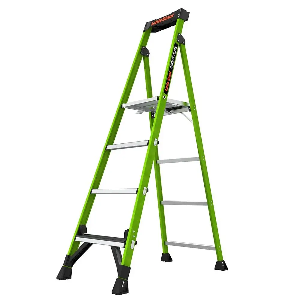 MightyLite 2.0 6' Fiberglass Stepladder Ground Cue 375lbs Rating Iconic Green Extra-wide Feet OSHA ANSI Type IAA 15406-001