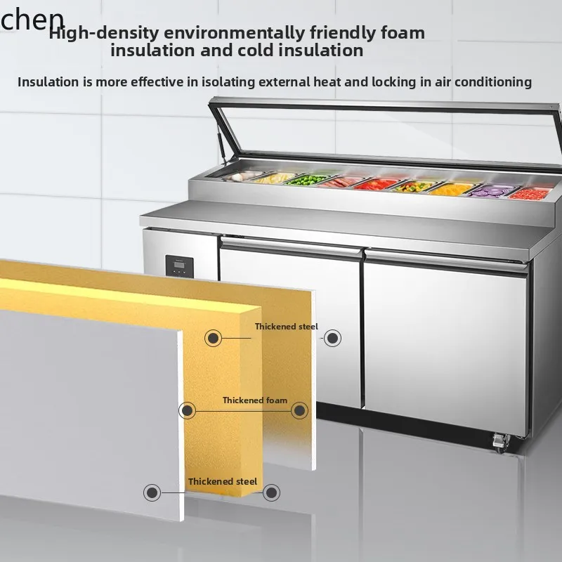 HTT Fresh-keeping Air-cooled Salad Table Fruit Fishing Pizza Refrigerated Workbench Freezer Display Cabinet