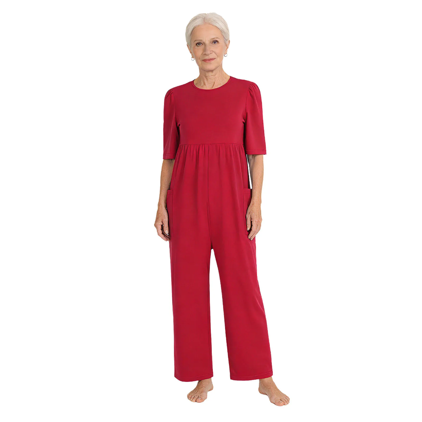 

Women Elderly Special Need Adaptive Rompers Anti-Strip Short Sleeve Pockets Long Pants Jumpsuit for Alzheimers Dementia Patient