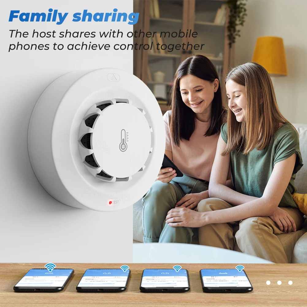 WiFi Smoke Sensor Alarm Voice Control 2.4GHz Smoke Alarm Sensor with Temperature And Humidity Sensor for Kitchen Security