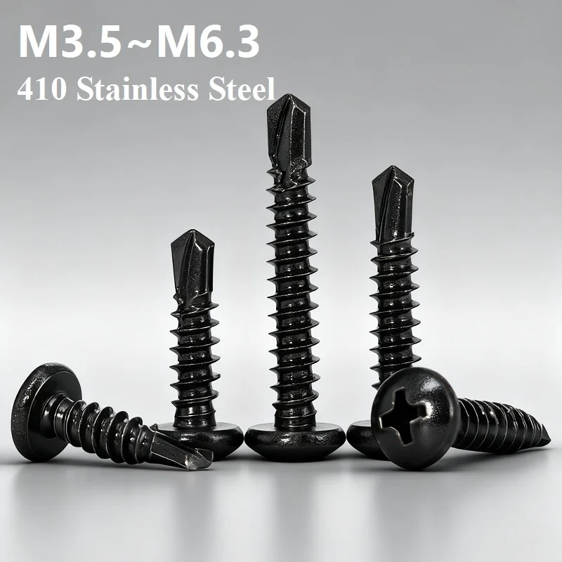 M3.5 M3.9 M4.2 M4.8 M5.5 M6.3 Cross Round Head Self-Drilling Screw Tapping Screws Black 410 Stainless Steel
