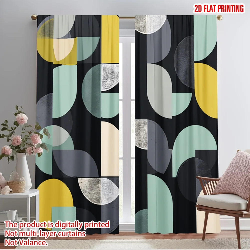 2pcs,2D plane printing Curtain Fabric Geometric Half Circles Versatile Polyester (without rod) Decorations Outdoor for Bedroom &