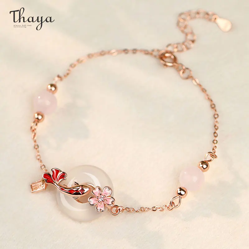 Thaya S925 Silver Women Bracelets Elegant Chalcedony Pendant Bracelets Fashion Female Jade Bracelet Birthday Party Jewelry Gifts