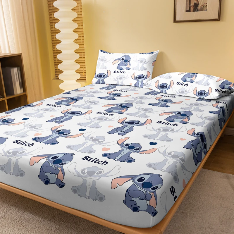 1 cartoon cute Stitch pattern digital printed frosted Fitted Sheett,bedroom printed bed cover,bedding(No pillowcase)