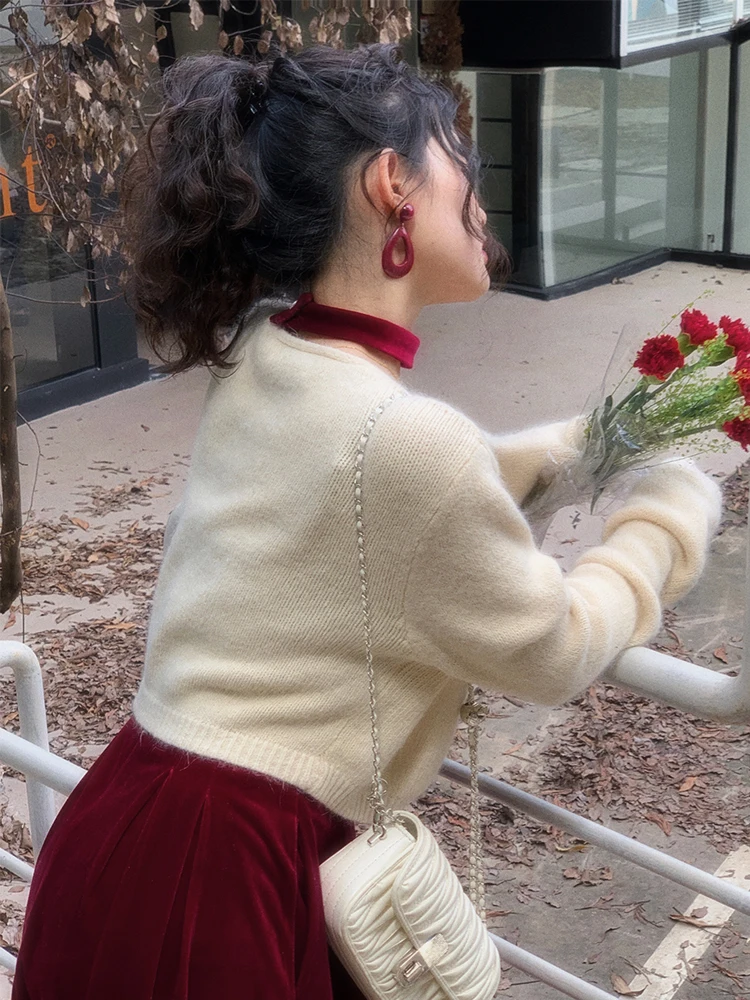 

Красный ор Вязаный открытый кардиган с подвесками в стиле ретро Гонконг Sle Женская модная зимняя верхняя одежда небольшого размера от Yuan ng