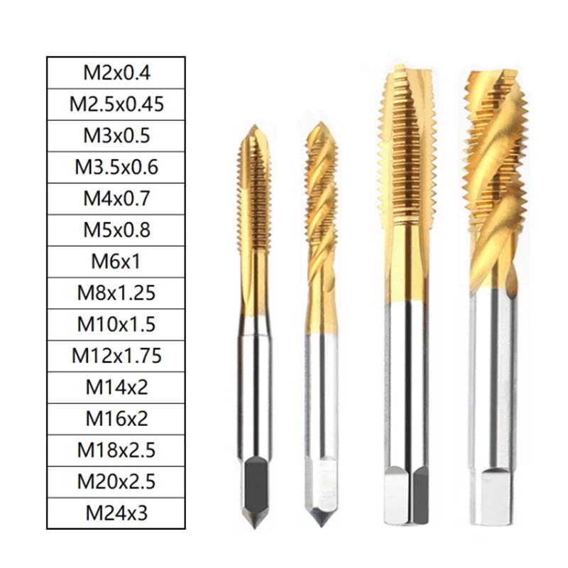 Tap HSS Coating Screw Machine Tap Titanium-plated Drill Bit CNC Tool Spiral Straight Flute M2/2.5/3/4/5/6/8/10/12/14 Nitriding