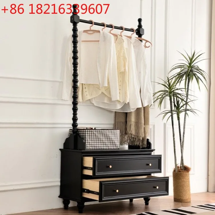 YAO cream wind solid wood hanger floor-to-ceiling household American bedroom clothes coat rack bedside table integrated