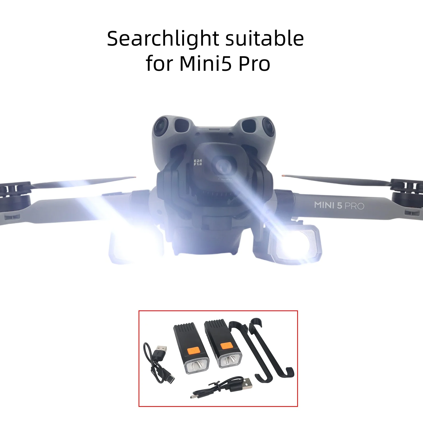 المصباح الأمامي بدون طيار ليلاً لـ DJI Mini 5 Pro، كشاف عالي السطوع قابل لإعادة الشحن، ملحقات دعامة إضاءة ليلية كهربائية مزدوجة