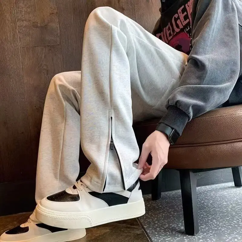 

Брюки Slim Fit в американском уличном стиле с прямыми штанинами, на молнии, с разрезами, повседневные, для осени-зимы, новинка, модные, стильные