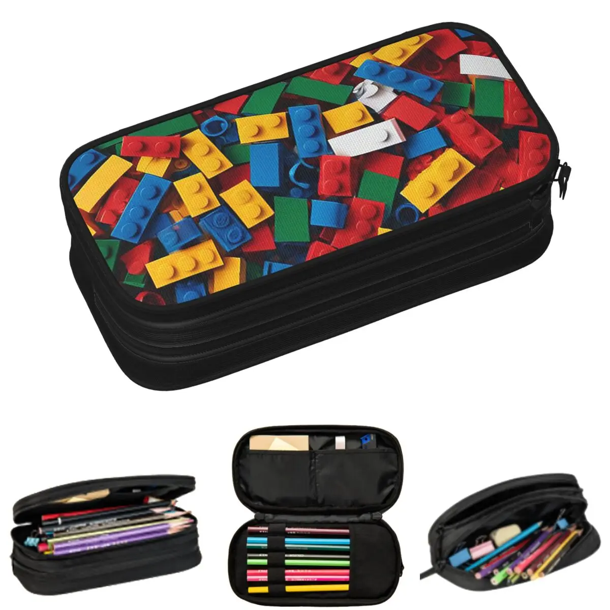 

Пеналы для школьников с узором из строительных блоков, вместительные сумки-пеналы для ручек и карандашей