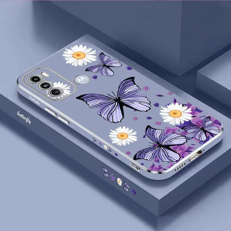 Purple Butterflies Luxury Plating Phone Case For Motorola Moto G60 G53 G52 G50 G42 G30 G20 G22 G52 E7Plus G9 Play G8 Power Cover