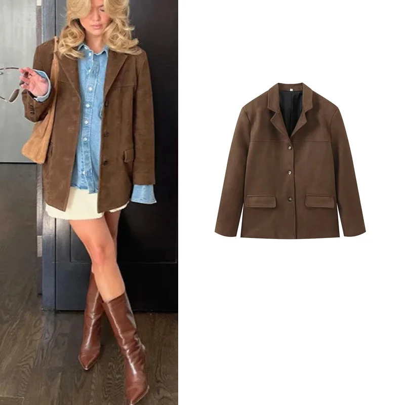 Spring New Arrival Women's Faionable Versatile Commute Sle Jaet Coat with kets Loose Fit Long Sve Regular Length