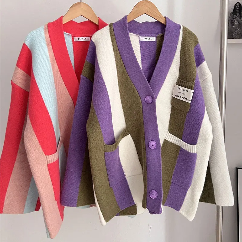 GACVGA-Cardigan rayé à manches longues pour femmes, Pull décontracté, Vêtements Y2K Streetwear, Y-adt Fashion, Automne, Hiver, 2024