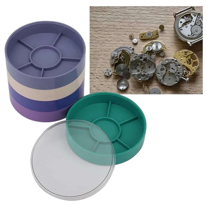 ABSQ-Penyimpanan Baki untuk Bagian Jam Tangan, Kotak Alat Perbaikan Jam Tangan Bulat 5 Lapis- Ideal untuk Mengatur Komponen & Aksesori Pengganti
