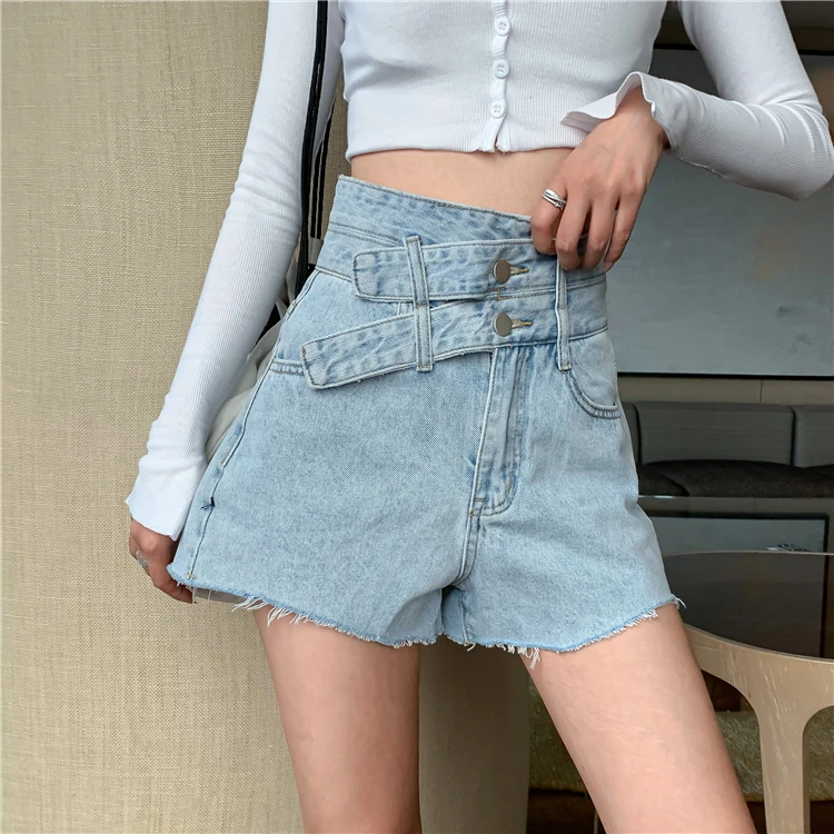 High Waist Crop Jeans Women Summer New Slim Straight Leg Design A-Line Hem Wide Leg orts Denim Skinnies High Waist orts