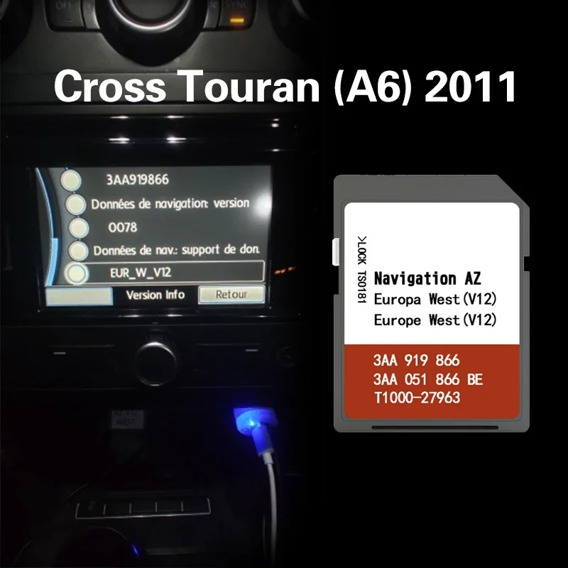 for Cross Touran (A6) 2011 SD Map Navigation AZ V12 WEST Europe RNS 315 Memory Card