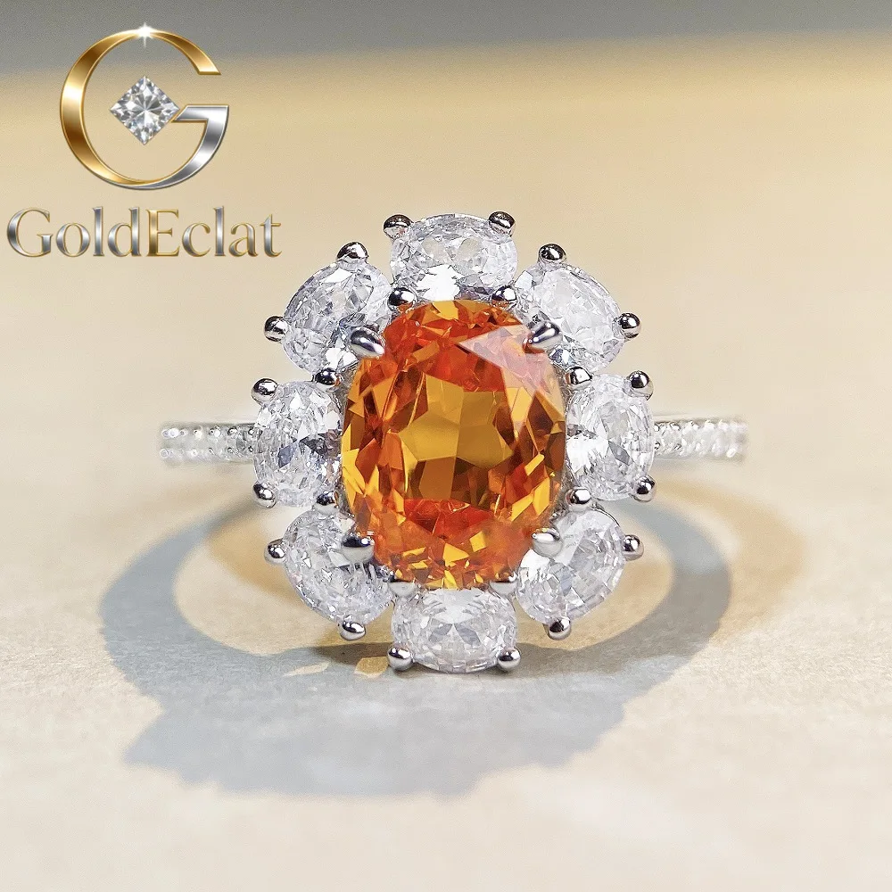 

Кольцо GoldEclat Luxury из цельной платины PT950 с оранжевым бриллиантом и муассанитом 3 карата для женщин