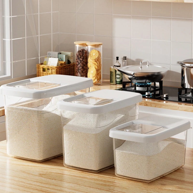Large Capacity 15 KG Rice Storage Box With Lid, Thickened Transparent Moisture-proof Insect-proof Storage Container