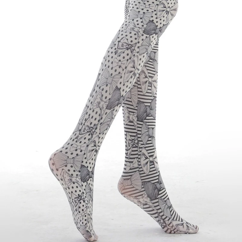 Vintage Design Cute Bow Polka Dot Y2k Sweet Girl Print Women's Hosiery 2025 Autumn New Fashion Lolita Versatile Tights Ladies