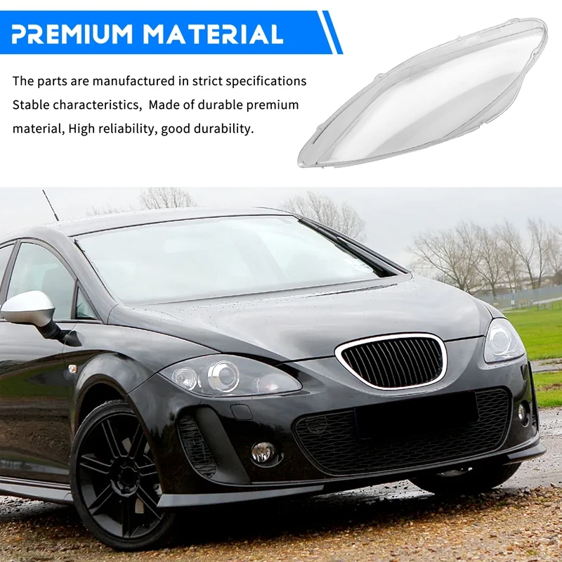 For Seat Leon 2004-2012 Car Headlight Lens Shell Headlamp Cover Plexiglass Lamp Shade Transparent Lampshade Housing