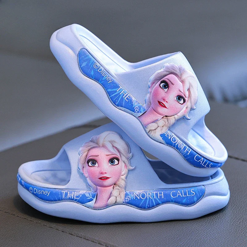 2024 New Disney Frozen Girls Princess Slippers Cute Cartoon Elsa Anti-Slip Baby Sandals Kawaii Kids Slippers Sizes 24-35