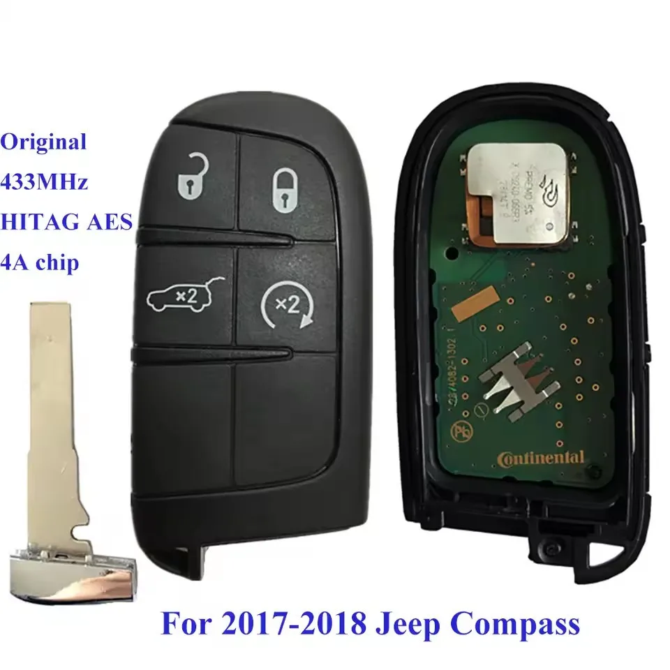 KEYECU Original 2/3/4Buttons 433mhz 4A Chip Keyless Smart Remote Control Key SIP22 Blade For 2017 2018 Jeep Compass M3N-40821302