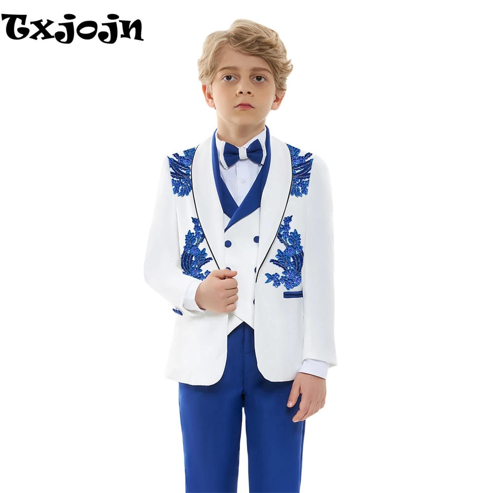 

Boys Slim Fit Suits 4 Pieces Luxurious Beaded Suit Set Birthday Party Outfit Handsome Smart Shawl Lapel Children's Tuxedo 3-14T