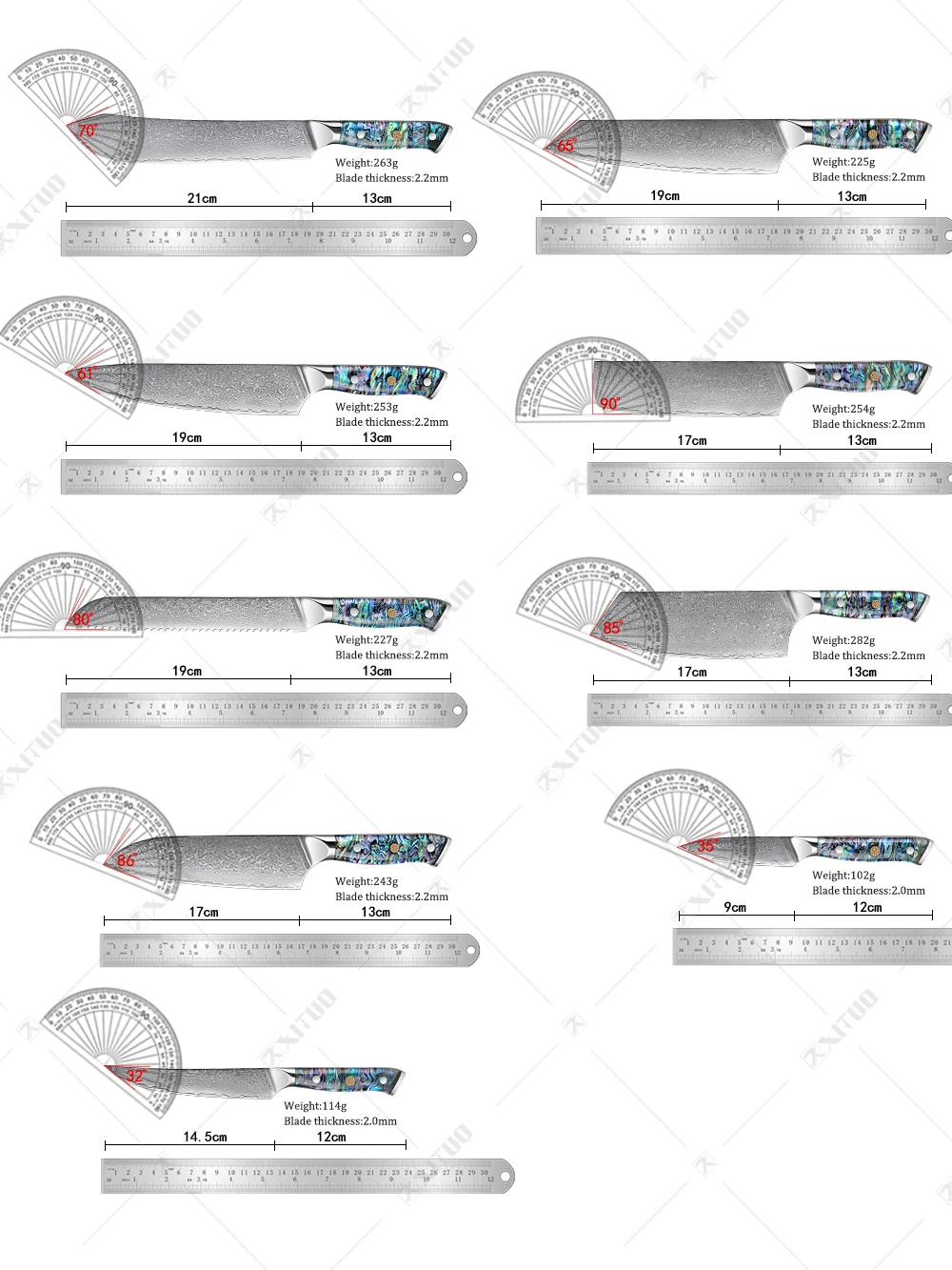 Imagem -02 - Conjunto de Facas de Cozinha de Aço Damasco Punho de Abalone Faca de Desossagem de Pão Santoku Sharp Ferramentas de Corte Práticas 67 Camadas