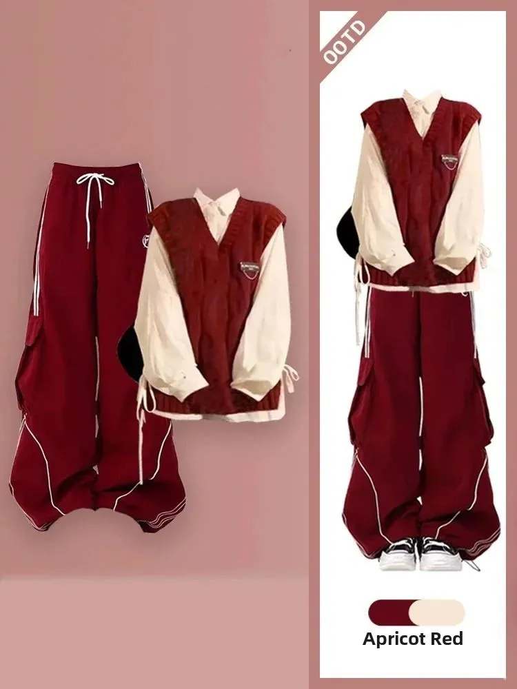 

loween Pure Color Versatile Two-Piece Set Korean Sle College Faion Small Size Autumn Winter Casual Wear for Women