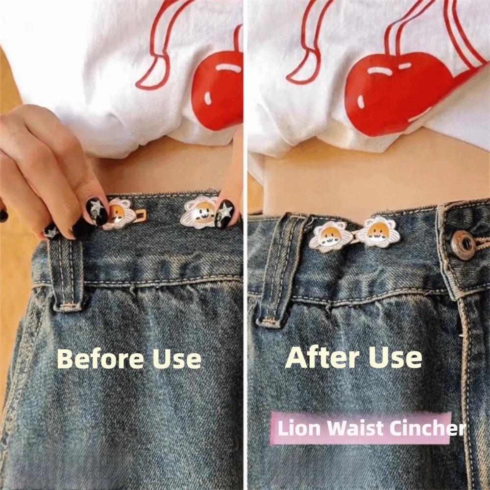 Bottoni Jean a base piatta a forma di leone Perni per bottoni portatili regolabili senza cucitura Cartoon Installazione senza cucitura Tenditore per la vita dei pantaloni
