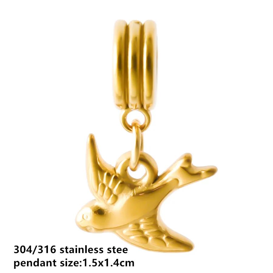 Goldfarbener kleiner Tieranhänger Ente Katze Taube Pferd Edelstahl Armband Armreif Anhänger für Schmuckherstellung handgemachte Dekoration – Detail 4
