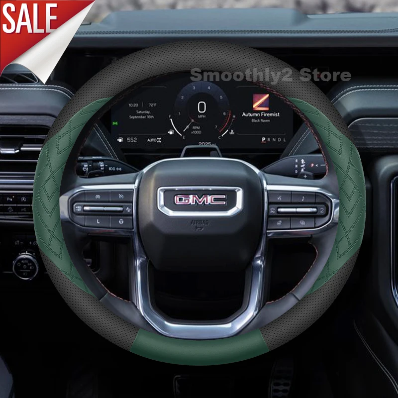 

Leather Car Steering Wheel Cover For GMC Yukon XL Sierra Humm EV Acadia 2015-2024 2025 Auto Steering Wheel interior Accessories